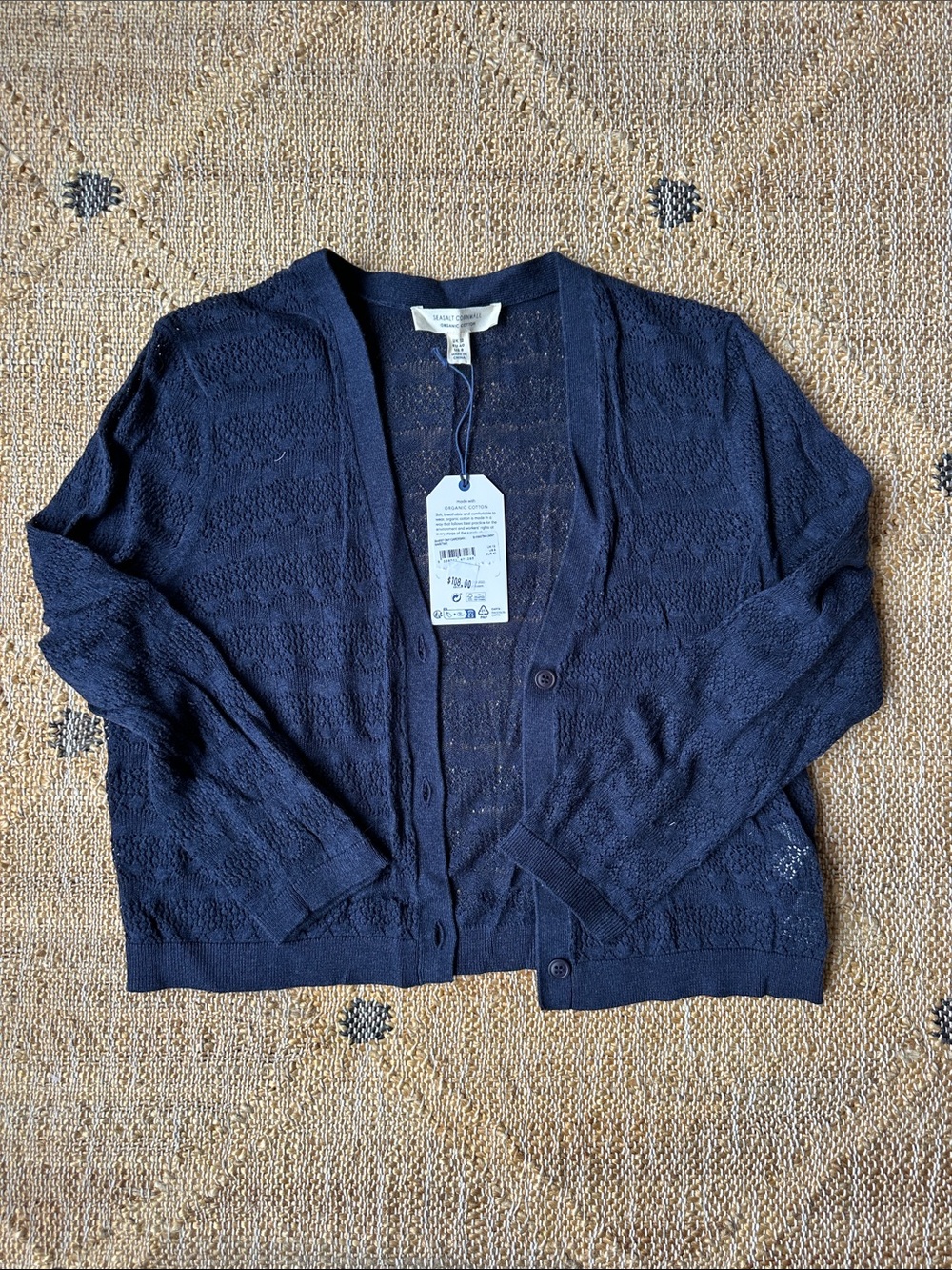 Lightweight Navy Open-Knit Button Cardigan - Women's